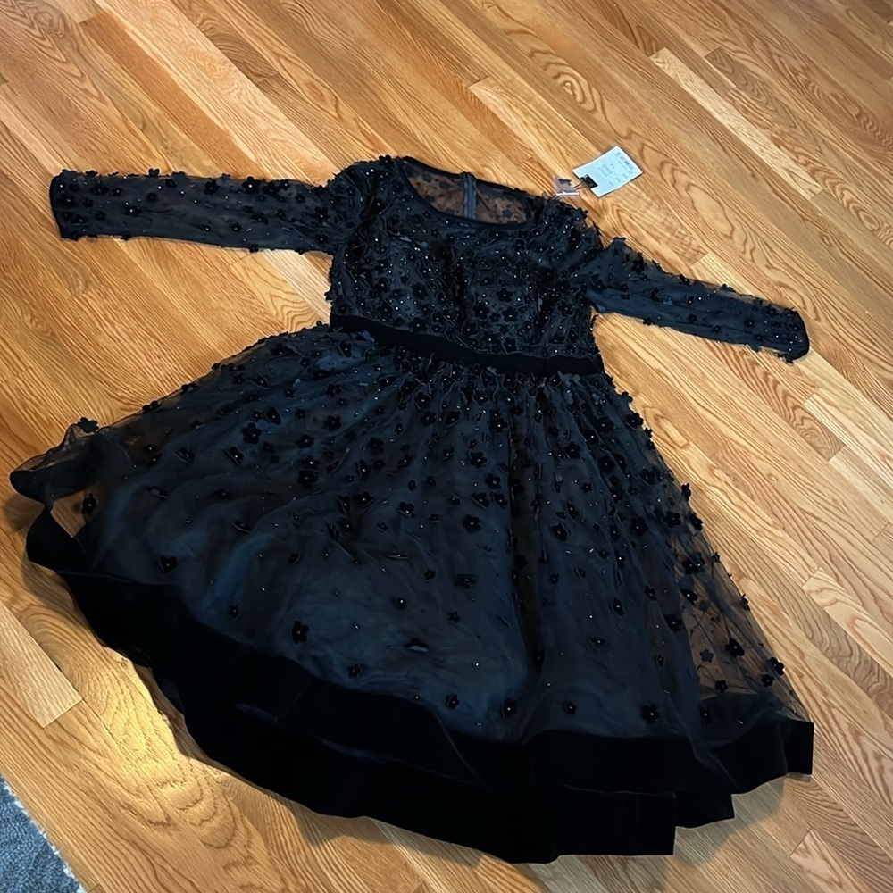 Mac Duggal Embellished Illusion High Neck Long Sleeve Fit & Flare Size 14 NWT - Picture 10 of 13